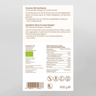 ecopassion® SEMI DI CANAPA BIO (500 g) – IT BIO 013